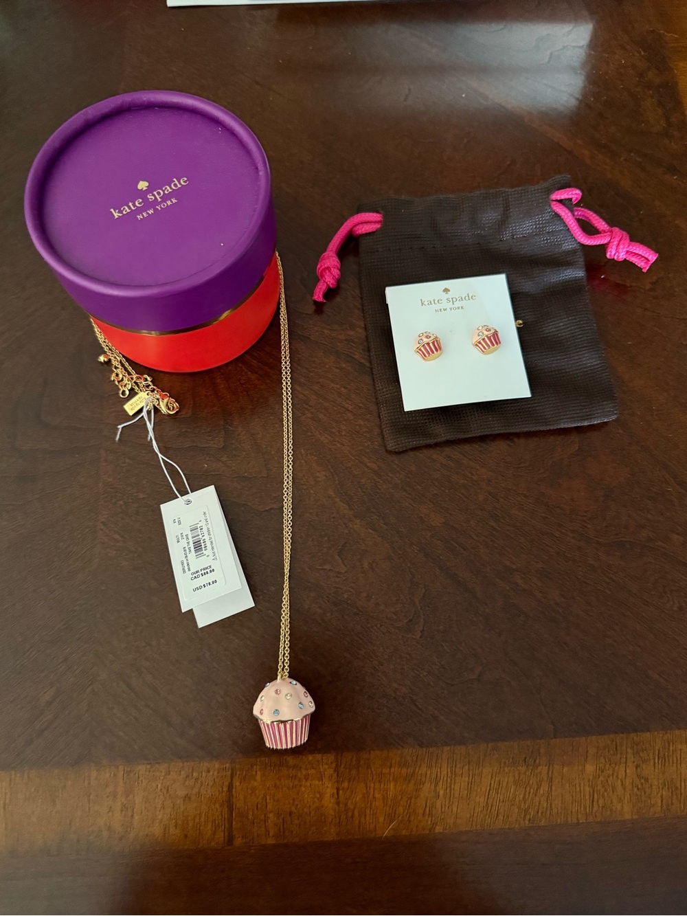 kate spade Gold-Tone Necklace & Pink Cupcake Stud Earring and Necklace Set